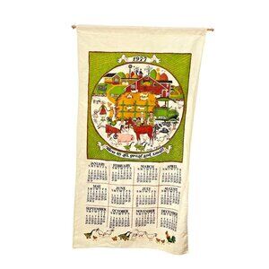 1977 Cloth Calendar Tea Towel Country Farm Bless Us All Great And Small